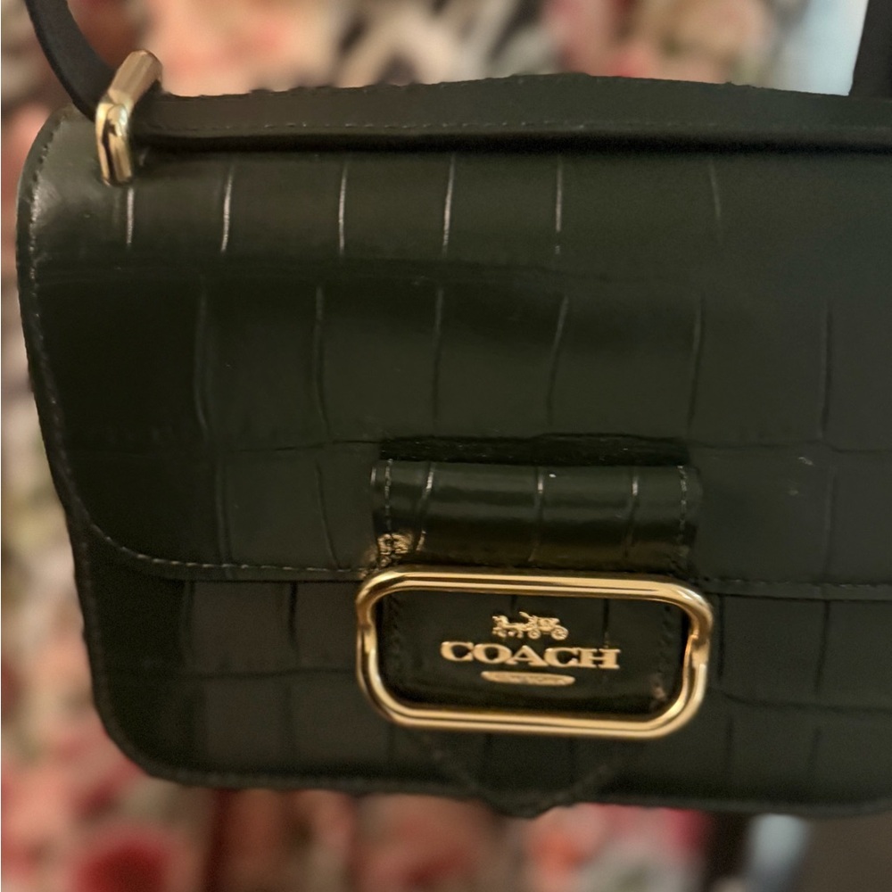 Coach Green Croc-Embossed Leather Crossbody with Gold Hardware